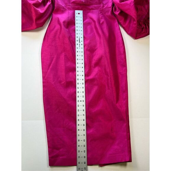 NEW Aliava Tiffany Dupioni Puff Sleeve Maxi Dress Hot Pink Midi Length Size XL - Picture 8 of 15